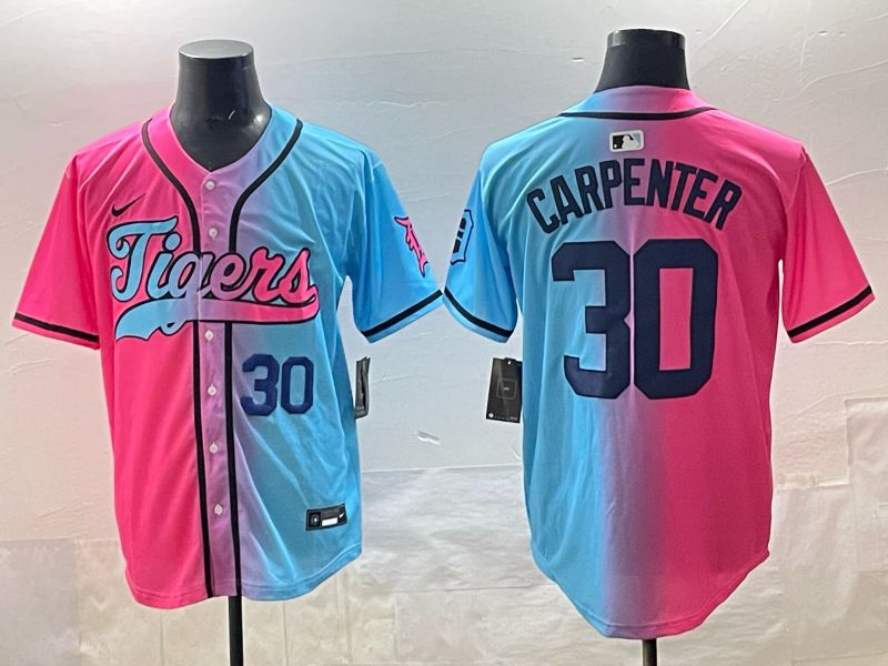 Men 2025 Detroit Tigers 30 Carpenter Blue pink Game Nike MLB Jersey style 03
